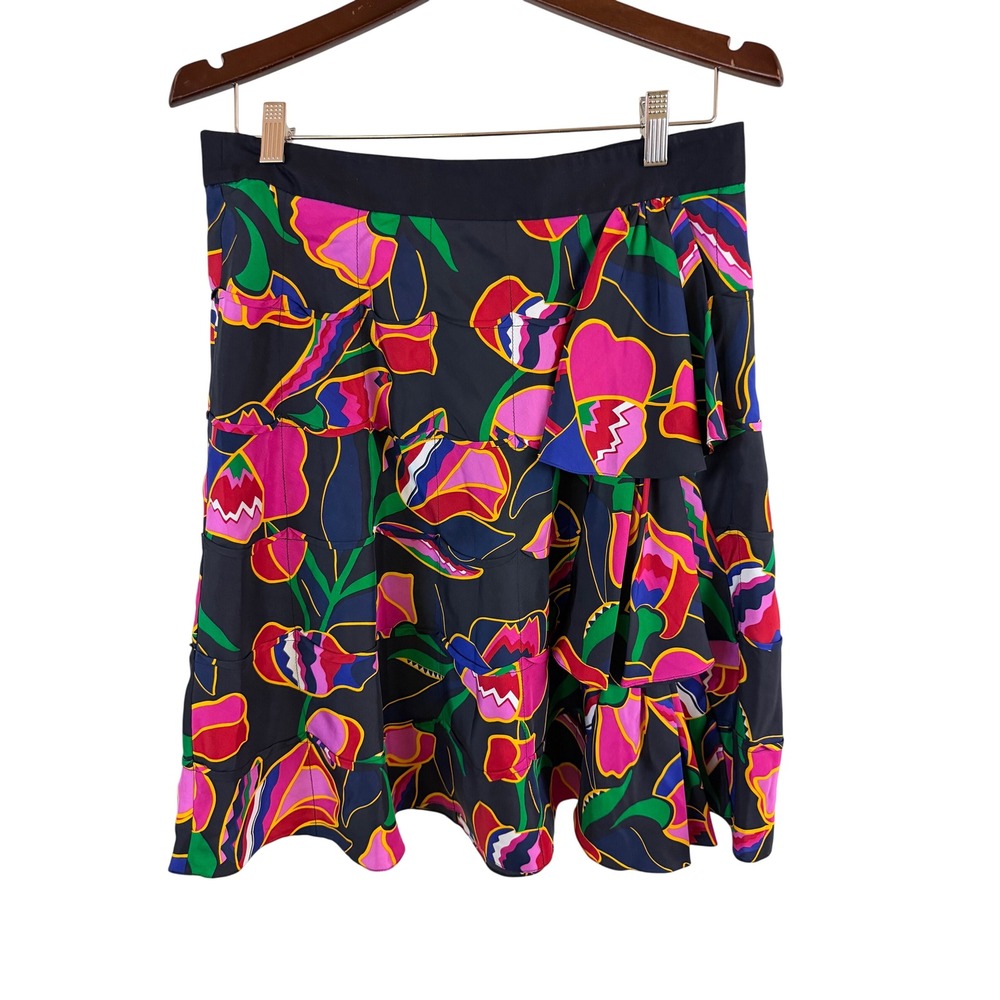 Marc Jacobs Tiered Floral Silk Skirt Women 8 Black Multi Ruffle